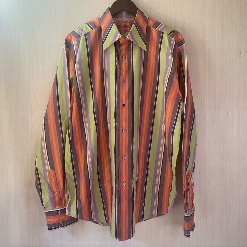 Robert Graham Men’s Long Sleeve Button Down Striped Embroidered Dress Shirt XXL